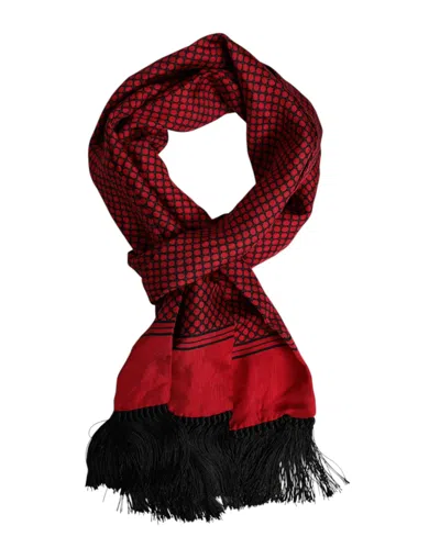Dolce & Gabbana Red Dotted Silk Fringes Men Foulard Men's Scarf In Multi