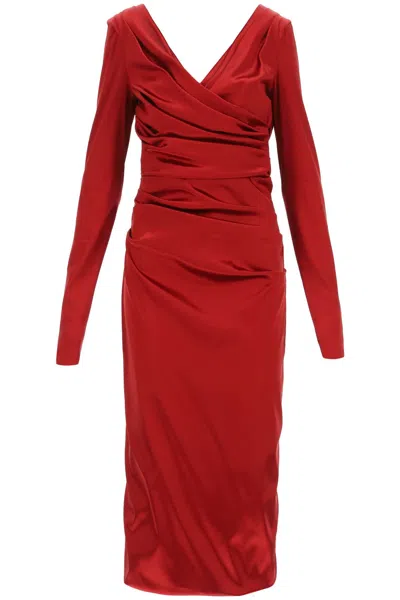 Dolce & Gabbana Red Draped Satin Midi Dress For Women