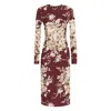Dolce & Gabbana Floral-print Long-sleeve Midi Dress In Purple