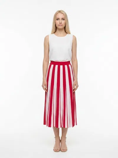 Dolce & Gabbana Pleated Striped Wool Skirt In Red