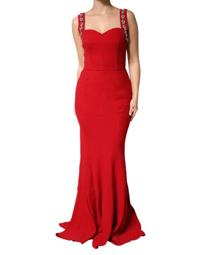 Pre-owned Dolce & Gabbana Red Embellished Bodycon Long Gown Women's Dress ()