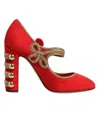 Dolce & Gabbana Red Embellished Mary Janes Pumps  Shoes In Red
