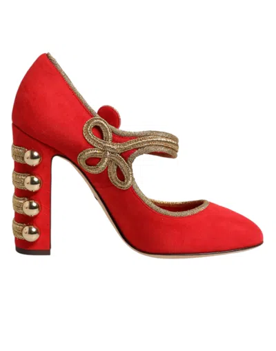 Dolce & Gabbana Red Embellished Mary Janes Pumps  Shoes