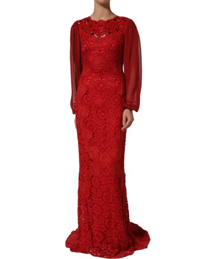 Pre-owned Dolce & Gabbana Red Embellished Mermaid Long Gown Women's Dress ()
