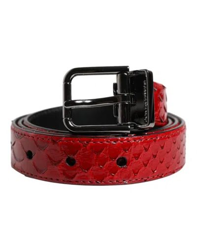 Dolce & Gabbana Red Exotic Leather Brass Metal Buckle Men's Belt