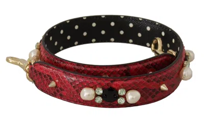 Dolce & Gabbana Red Exotic Leather Crystals Bag Shoulder Women's Strap