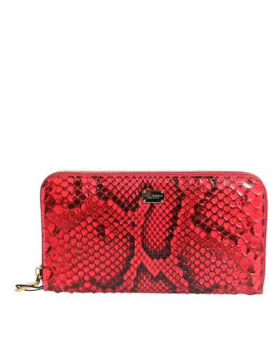 Dolce & Gabbana Red Exotic Leather Zip Around Continental Clutch Women's Wallet