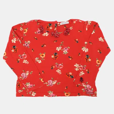 Pre-owned Dolce & Gabbana Red Floral And Bugs Printed Cotton Sweatshirt 5 Years