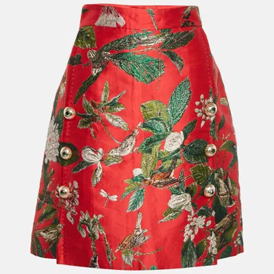 Pre-owned Dolce & Gabbana Red Floral Brocade Mini Skirt L