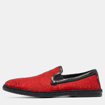 Pre-owned Dolce & Gabbana Red Floral Jacquard Fabric Espadrille Loafers Size 40