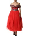 Dolce & Gabbana Red Floral Off Shoulder A-line Gown Women's Dress In Red
