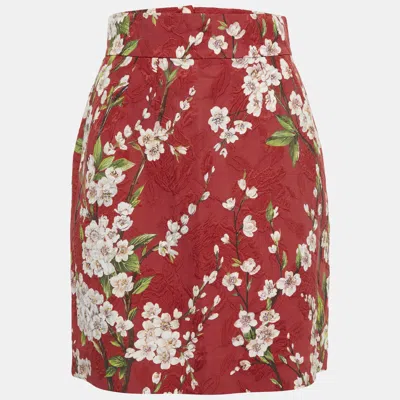 Pre-owned Dolce & Gabbana Red Floral Print Cotton Silk Mini Skirt S