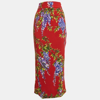Pre-owned Dolce & Gabbana Red Floral Print Crepe Floral Print Maxi Skirt M