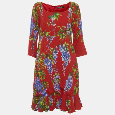 Pre-owned Dolce & Gabbana Red Floral Print Crepe Mini Dress M