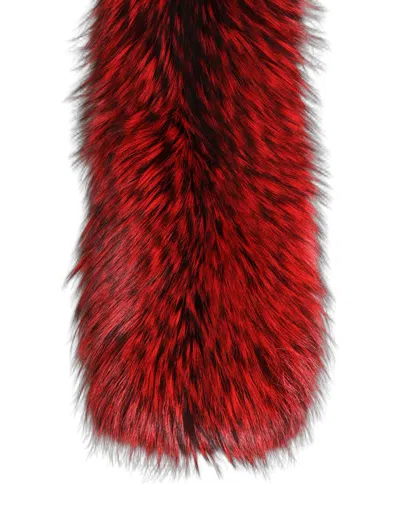 Dolce & Gabbana Red Lamb Fur Collar Women Neck Wrap 50cm X 8cm Scarf