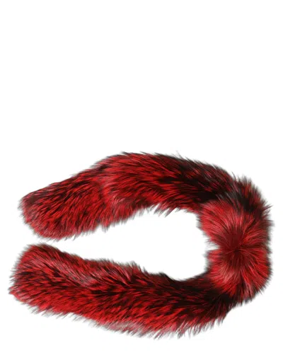 Dolce & Gabbana Red Fox Fur Neck Wrap Warmer Winter Women's Scarf In Blue