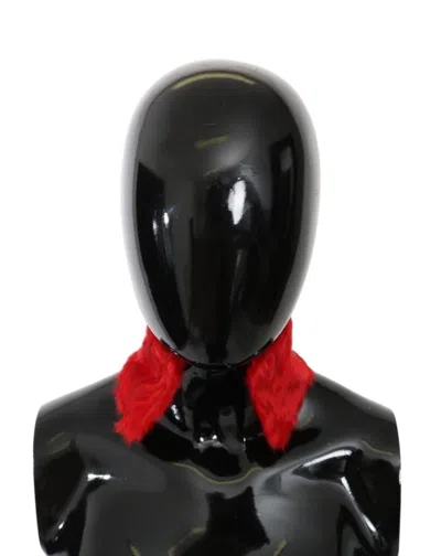 Dolce & Gabbana Red Fur Neck Collar Wrap Lambskin Women's Scarf