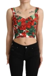 DOLCE & GABBANA RED GERANIUM PRINT VISCOSE SWEETHEART CROPPED TOP