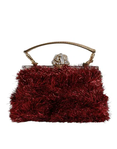 DOLCE & GABBANA DOLCE & GABBANA RED GOLD CHAIN VANDA TINSEL CRYSTALS EVENING CLUTCH WOMEN'S BAG