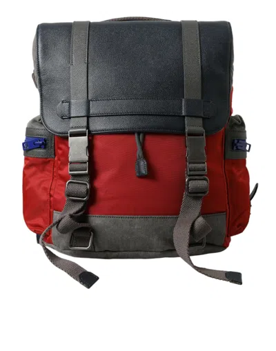 Dolce & Gabbana Red Gray Nylon Leather Rucksack Backpack Bag