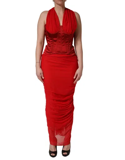 Dolce & Gabbana Halter Corset Sleeveless Dress In Red