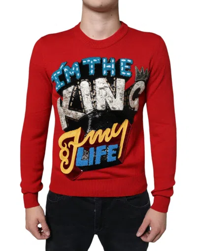 Dolce & Gabbana I'm The King Wool Crew Neck Sweatshirt Men's Sweater In Red
