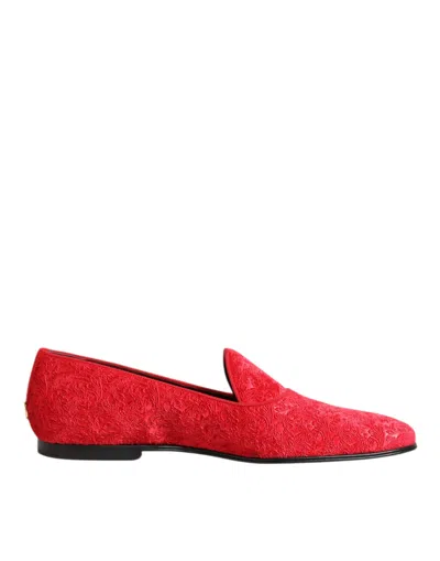 Dolce & Gabbana Red Jacquard Loafers Formal Men Dress Shoes In Animal Print