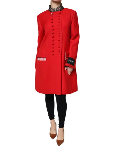 Dolce & Gabbana Red Jacquard Wool Women Trenchcoat Women's Jacket