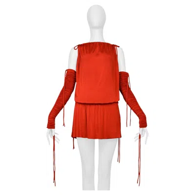 Pre-owned Dolce & Gabbana Red Jersey Dress With Drawstrings With Sleeves 2003