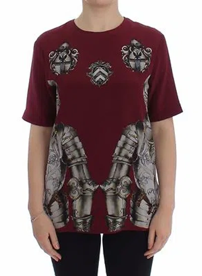 Pre-owned Dolce & Gabbana Red Knight Print Silk Blouse T-shirt Top It42/ Us8 /m Rrp $1200