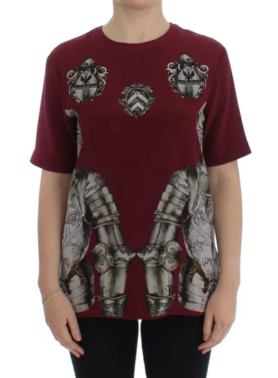 Dolce & Gabbana Medieval Knight Print Silk Blouse In Burgundy