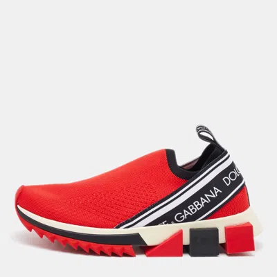 Pre-owned Dolce & Gabbana Red Knit Fabric Sorrento Slip On Sneakers Size 36