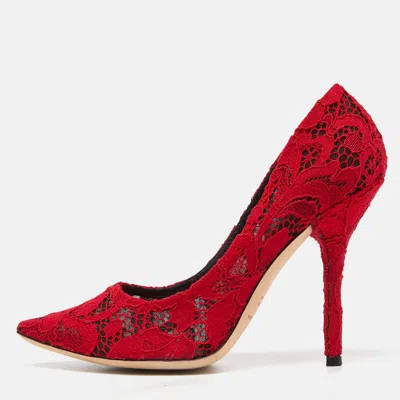 Pre-owned Dolce & Gabbana Red Lace Pointed Toe Pumps Size 39