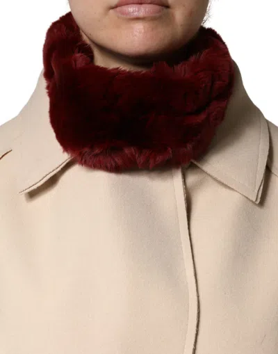 Dolce & Gabbana Red Lamb Fur Collar Women Neck Wrap 50cm X 8cm Scarf