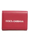 Dolce & Gabbana Red Leather Bold Logo Print Trifold Card Holder Wallet In Red