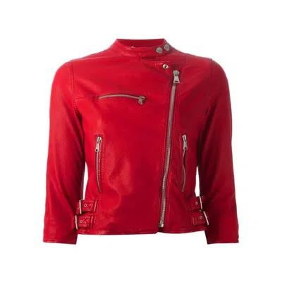 Pre-owned Dolce & Gabbana Red Leather Croppe Biker Jacket 40 S