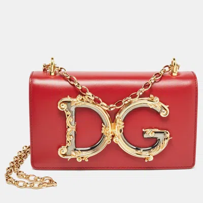 Pre-owned Dolce & Gabbana Red Leather Dg Girls Phone Bag