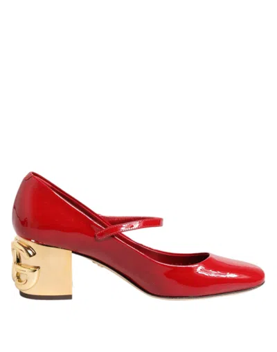 Dolce & Gabbana Red Leather Dg Logo Heels Sandals Shoes