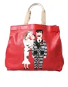 Dolce & Gabbana Red Leather #dgfamily Patch Shopping Tote Bag