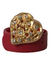 DOLCE & GABBANA RED LEATHER GOLD HEART METAL BUCKLE BELT