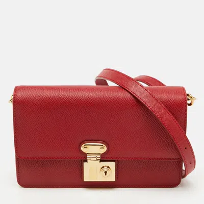 Pre-owned Dolce & Gabbana Red Leather Lock Flap Shoulder Bag