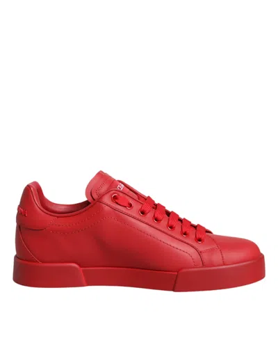 Pre-owned Dolce & Gabbana Red Leather Low Top Women Sneakers Women's Shoes