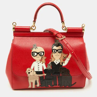 Pre-owned Dolce & Gabbana Red Leather Medium Miss Sicily Family Patchwork Top Handle Bag