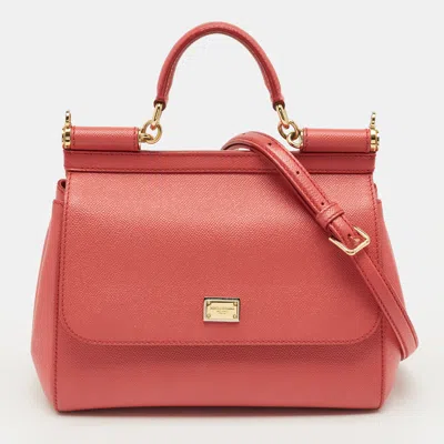 Pre-owned Dolce & Gabbana Red Leather Medium Miss Sicily Top Handle Bag