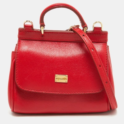 Pre-owned Dolce & Gabbana Red Leather Mini Miss Sicily Top Handle Bag