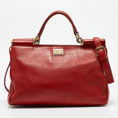 Pre-owned Dolce & Gabbana Red Leather Miss Sicily Tote