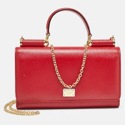 Pre-owned Dolce & Gabbana Red Leather Miss Sicily Von Chain Clutch