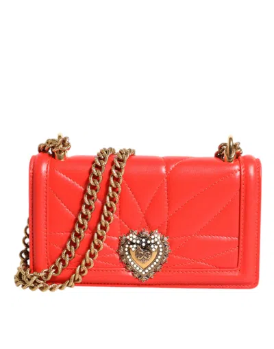 Dolce & Gabbana Red Leather Quilted Devotion Crossbody Phone Cover Women's Bag