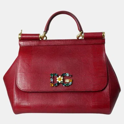Pre-owned Dolce & Gabbana Red Leather Sicily Bag
