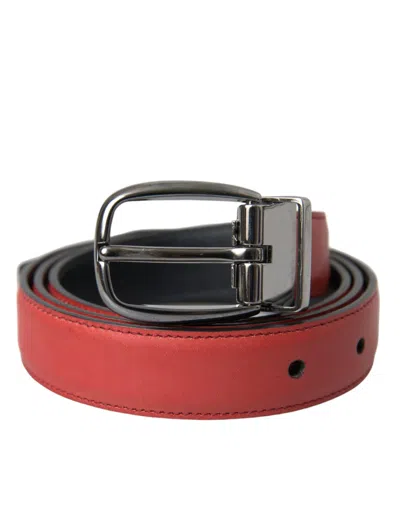 Dolce & Gabbana Red Leather Silver Metal Buckle Belt Men's Men